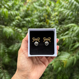 BI-METAL BOW EARRINGS - 18K GOLD-PLATED