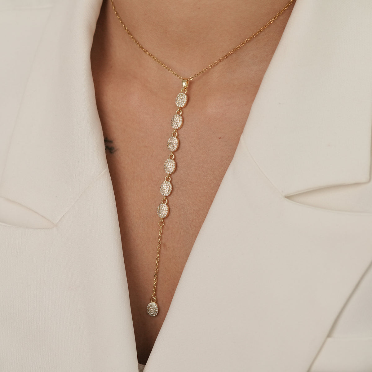 Oval Pave Lariat Necklace