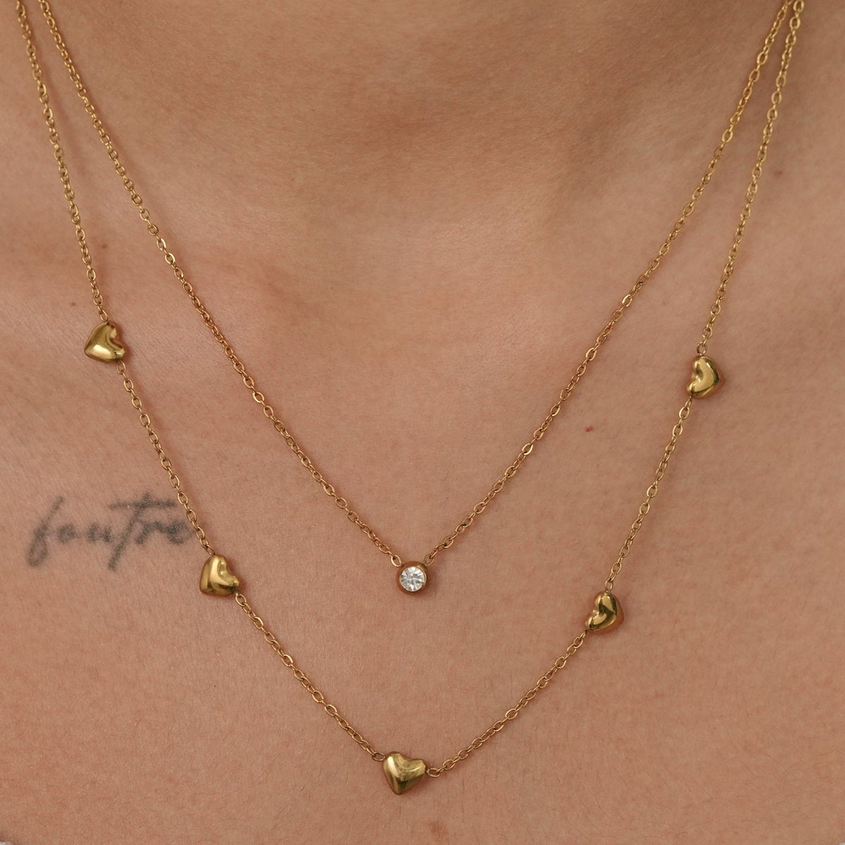 Solitaire Hearty Layered Necklace