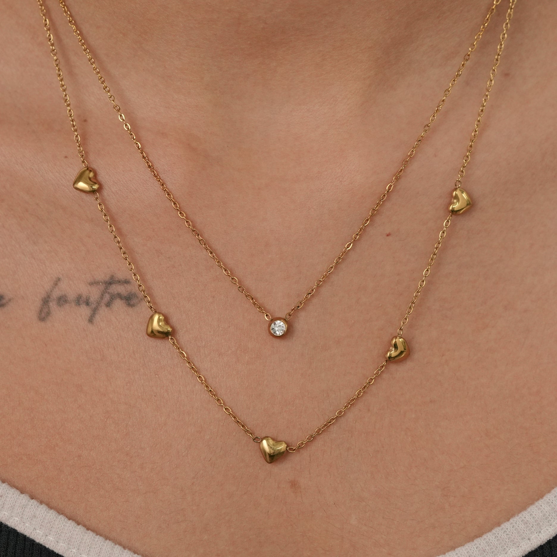 Solitaire Hearty Layered Necklace