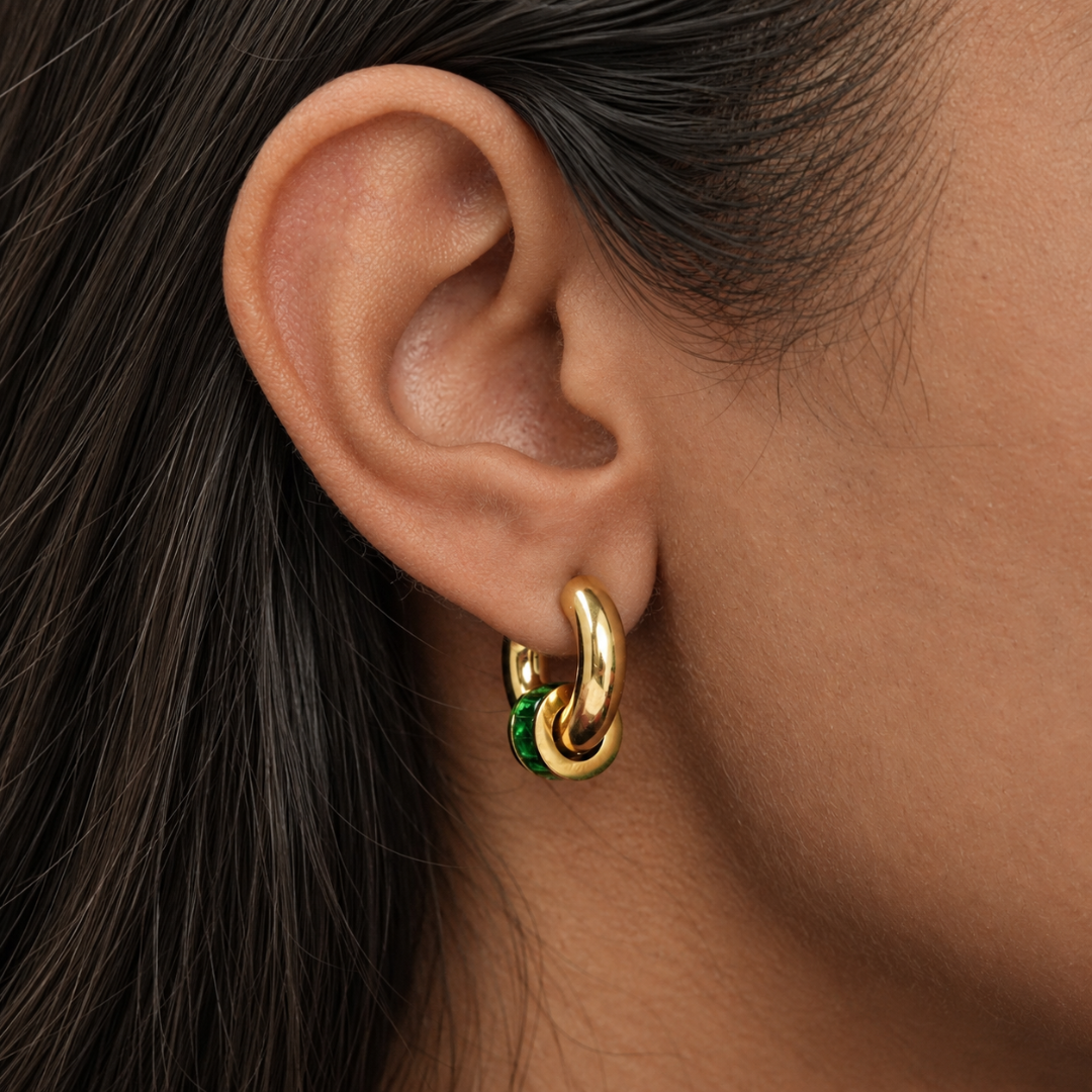 Emerald Interlock Hoops