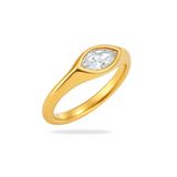 Gold ring with a clear gemstone on a white background