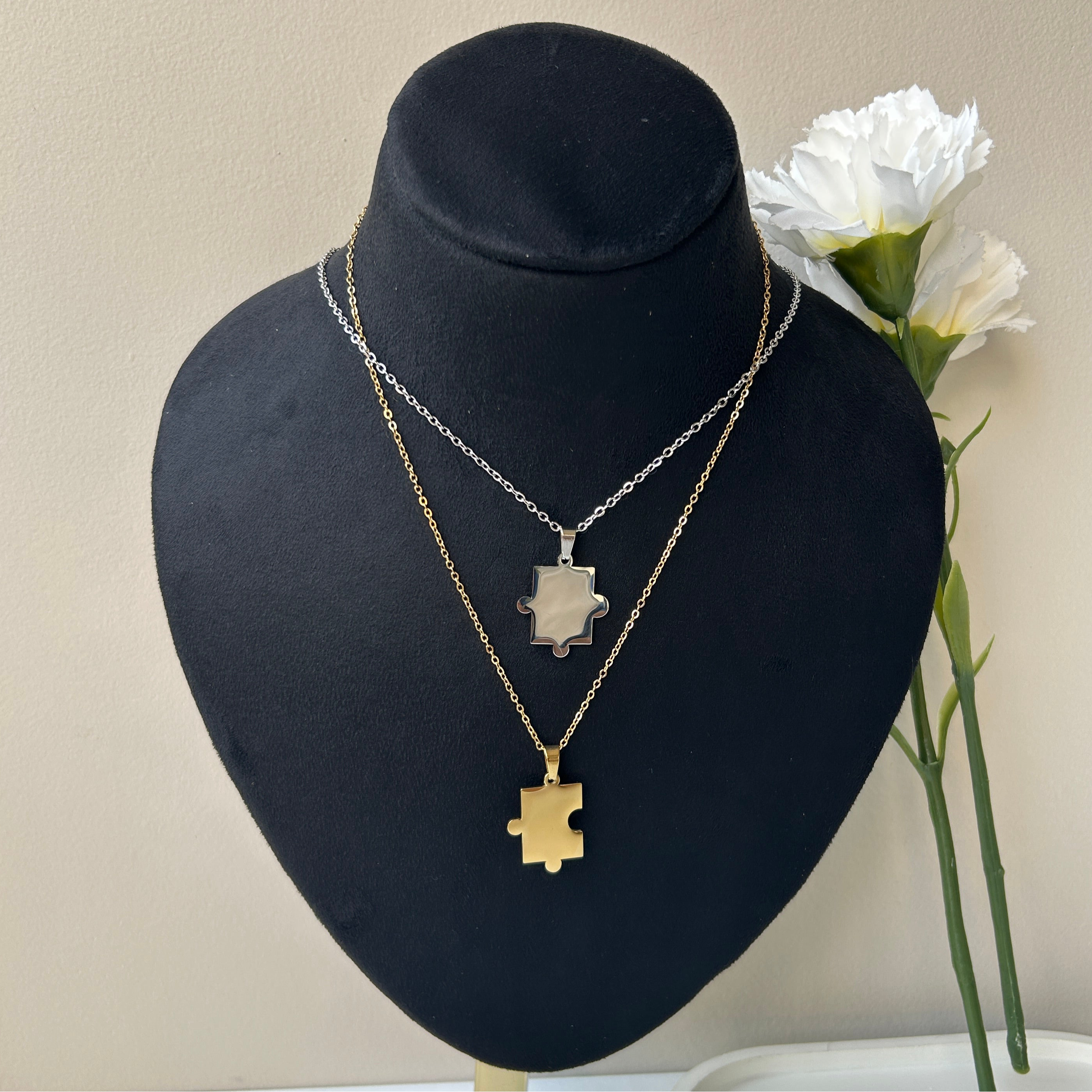 Personalised Puzzle Necklace Set Of 2
