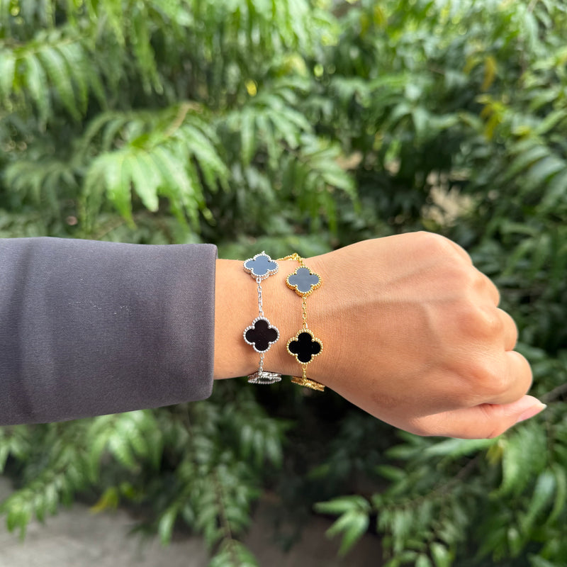 BLACK TRÈFLE BRACELET - 18K GOLD-PLATED