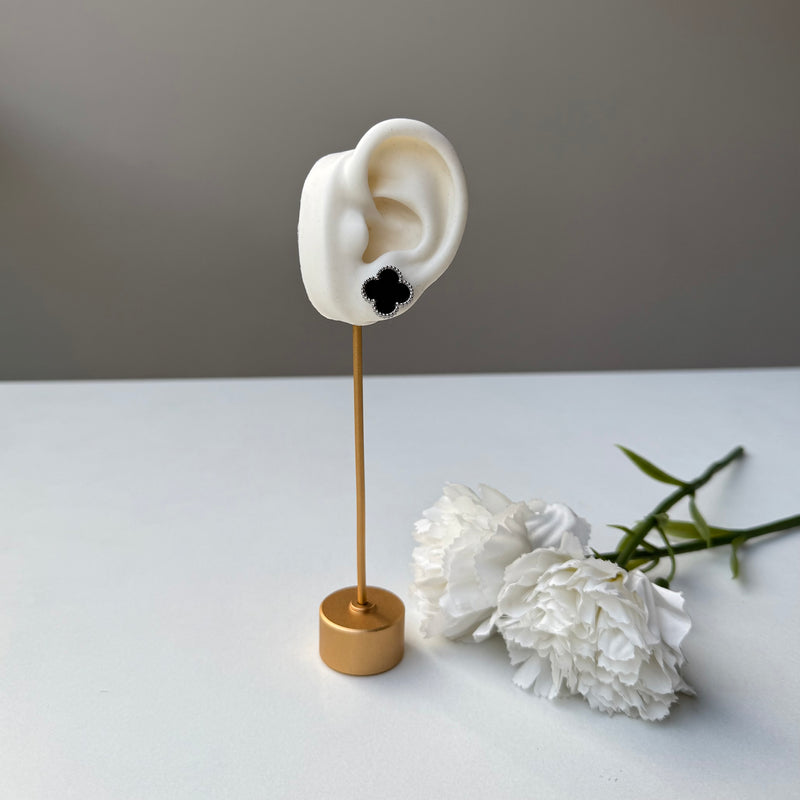 BLACK TRÈFLE EARRINGS  - 18K GOLD-PLATED