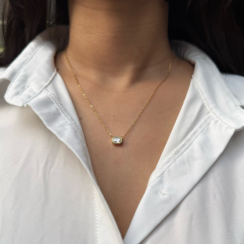RADIANT BEZEL NECKLACE - 18K GOLD-PLATED