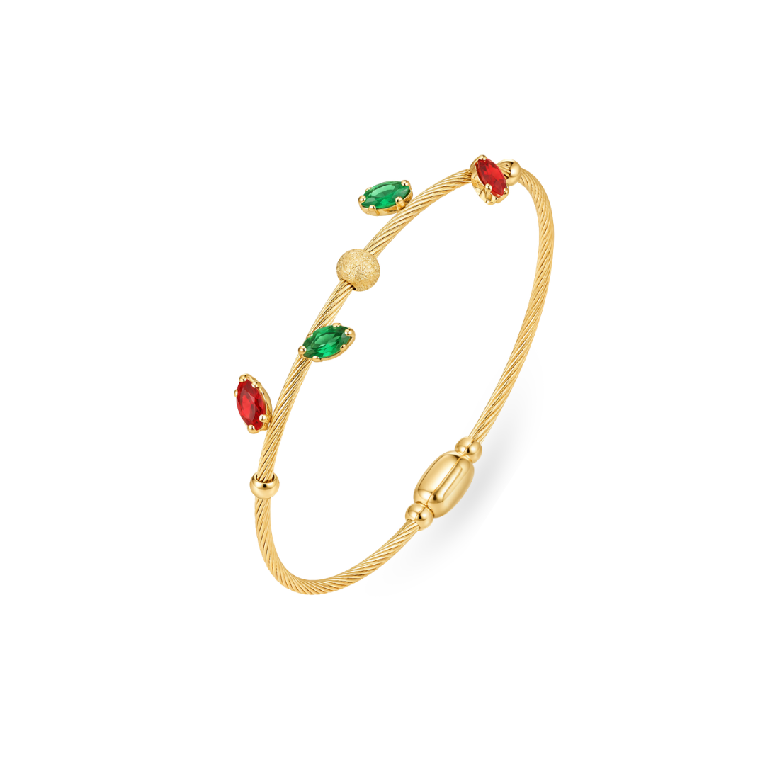 Gemstone Twist Gold Bangle
