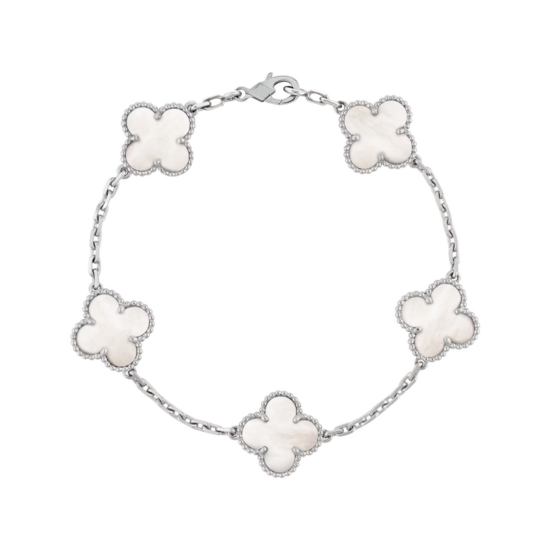 WHITE TRÈFLE BRACELET - 18K GOLD-PLATED