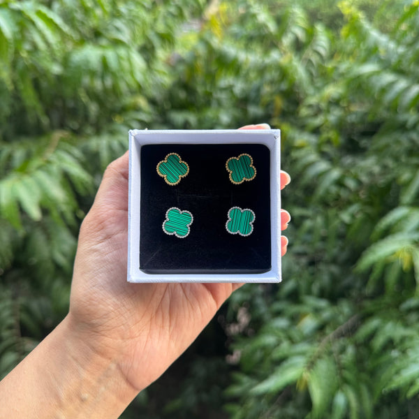 GREEN TRÈFLE EARRINGS  - 18K GOLD-PLATED