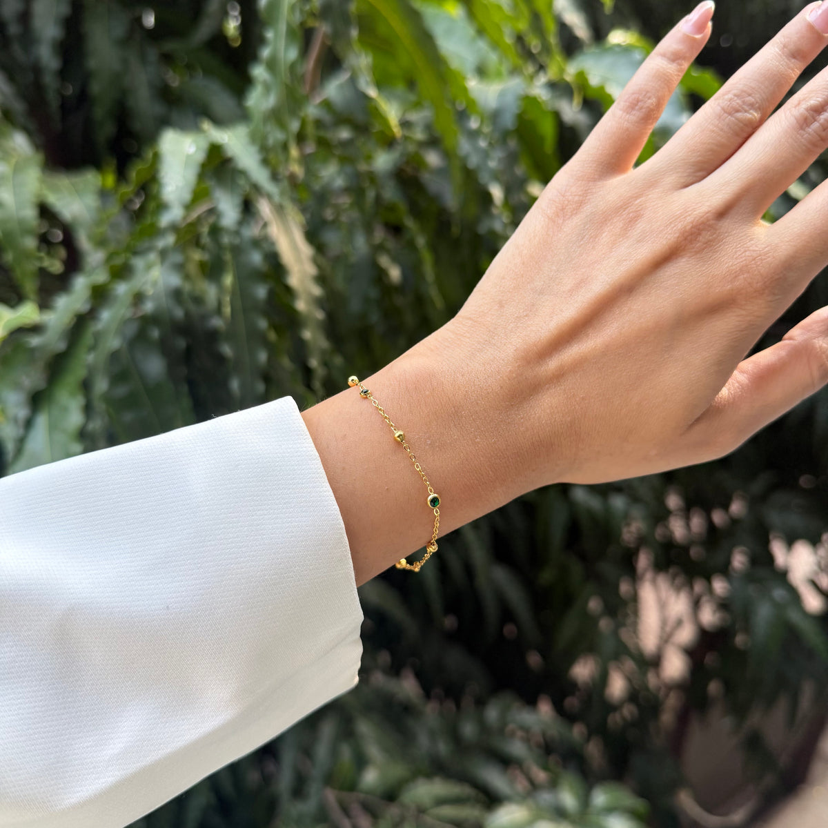 Emerald Beaded Chain Bracelet