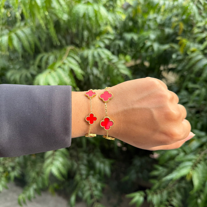 RED TRÈFLE BRACELET - 18K GOLD-PLATED