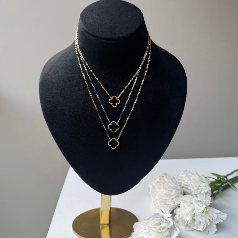 BLACK TRÈFLE NECKLACE - 18K GOLD-PLATED