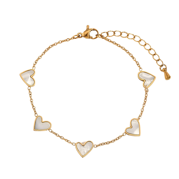 ENAMEL WHITE HEART BRACELET - 18K GOLD-PLATED