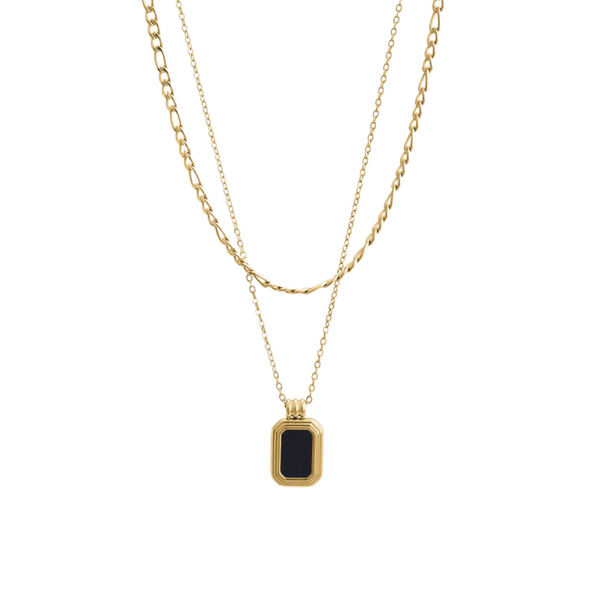 ONYX NECKLACE set OF 2 - 18K GOLD-PLATED