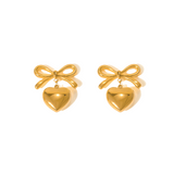 BOW HEART EARRINGS - 18K GOLD PLATED