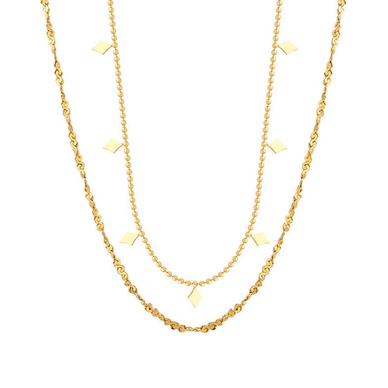 SQUARE LAYERED NECKLACE - 18K GOLD-PLATED