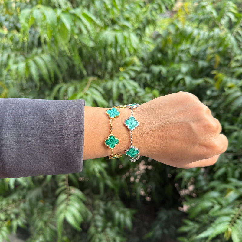 GREEN TRÈFLE BRACELET - 18K GOLD-PLATED