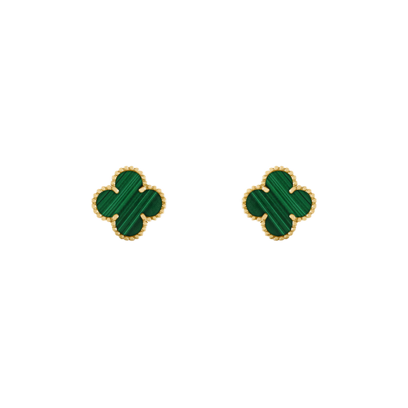 GREEN TRÈFLE EARRINGS  - 18K GOLD-PLATED