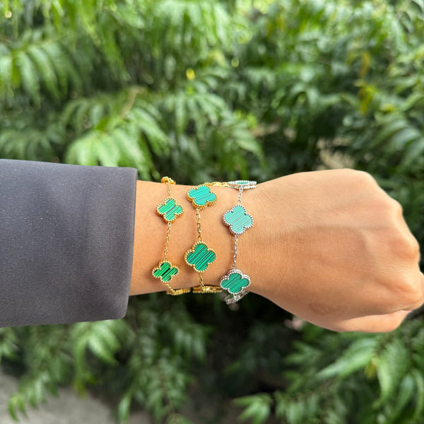 GREEN TRÈFLE BRACELET - 18K GOLD-PLATED