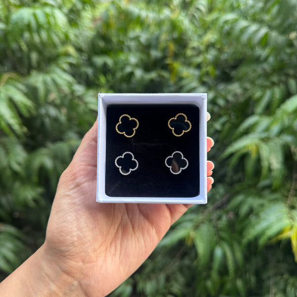 BLACK TRÈFLE EARRINGS  - 18K GOLD-PLATED