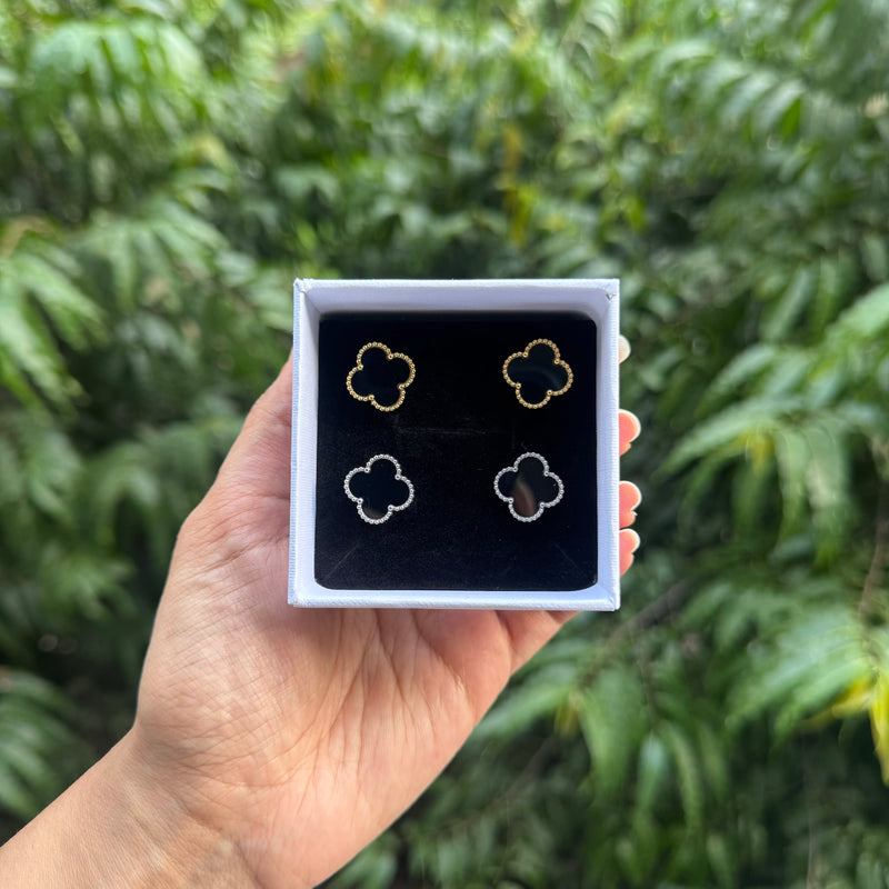 BLACK TRÈFLE EARRINGS  - 18K GOLD-PLATED