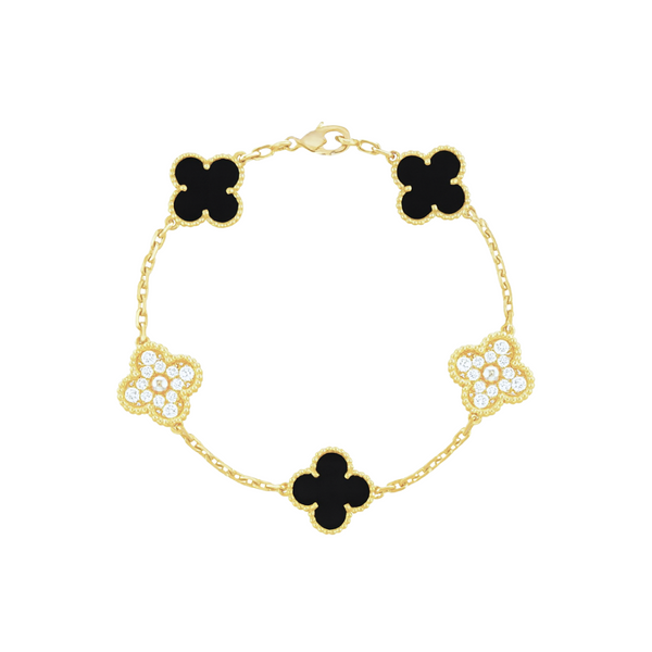 BLACK STUDDED TRÈFLE BRACELET - 18K GOLD-PLATED