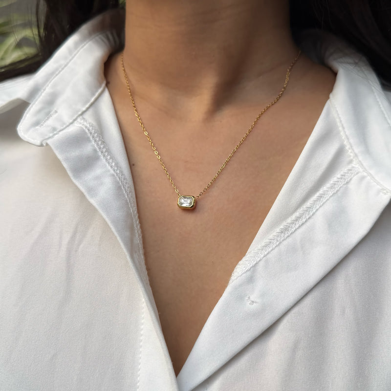 RADIANT BEZEL NECKLACE - 18K GOLD-PLATED