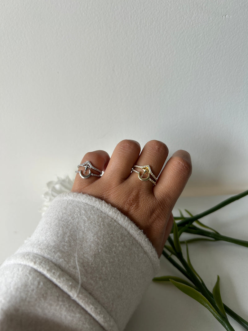 NIGHT SKY RING SET of 2 - Fine Silver