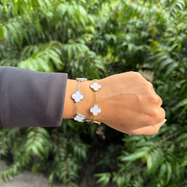 WHITE TRÈFLE BRACELET - 18K GOLD-PLATED