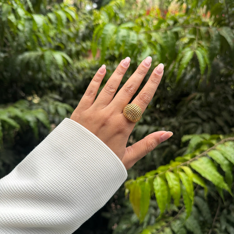 HONEY DOME MESH RING - 18K GOLD-PLATED