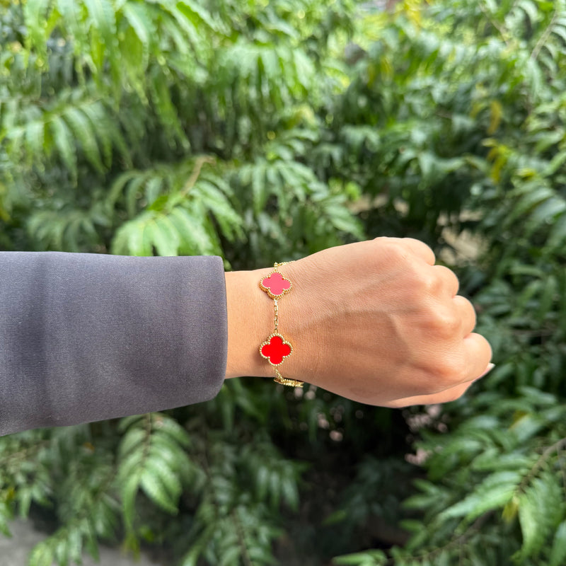 RED TRÈFLE BRACELET - 18K GOLD-PLATED