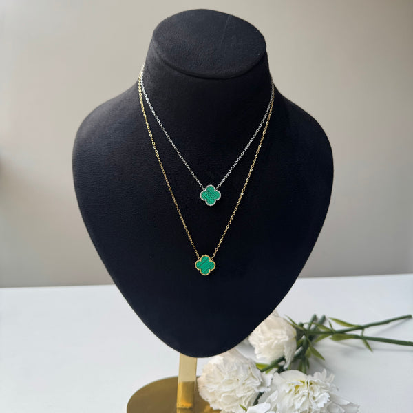 GREEN TRÈFLE NECKLACE - 18K GOLD-PLATED
