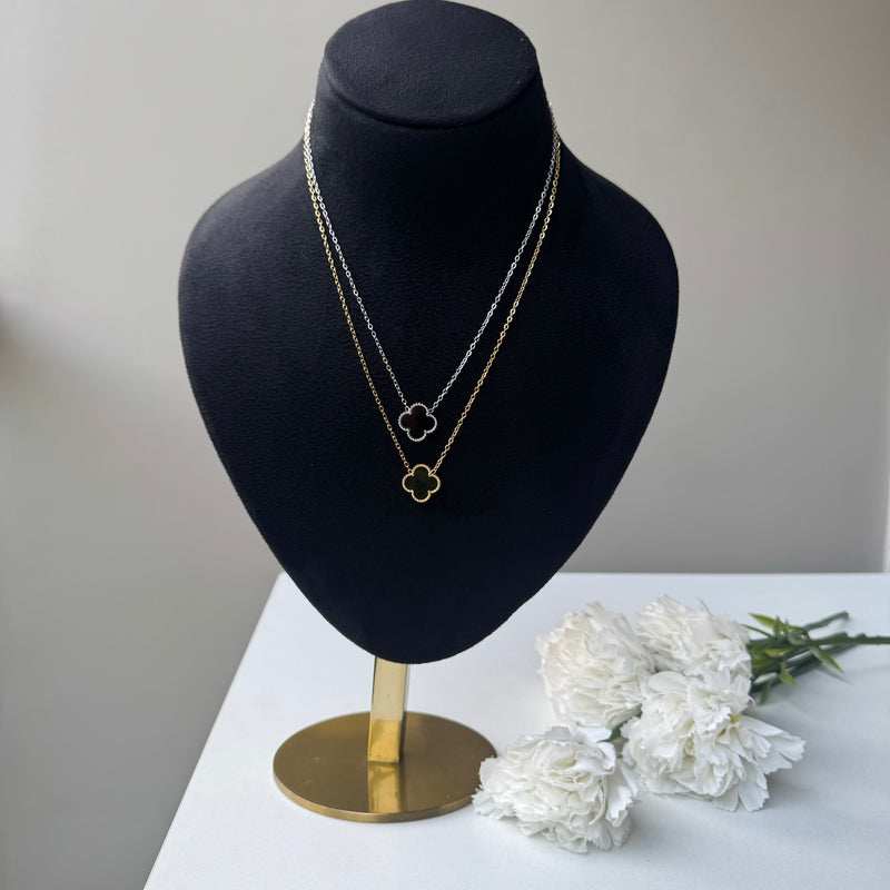 BLACK TRÈFLE NECKLACE - 18K GOLD-PLATED