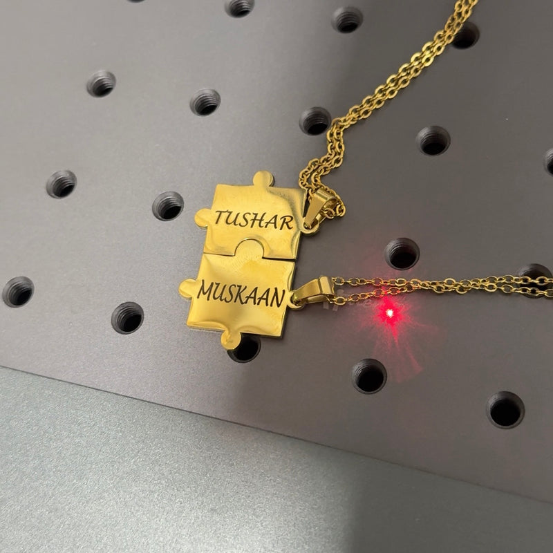 PERSONALISED PUZZLE NECKLACE SET OF 2 - 18K WHITE/GOLD-PLATED