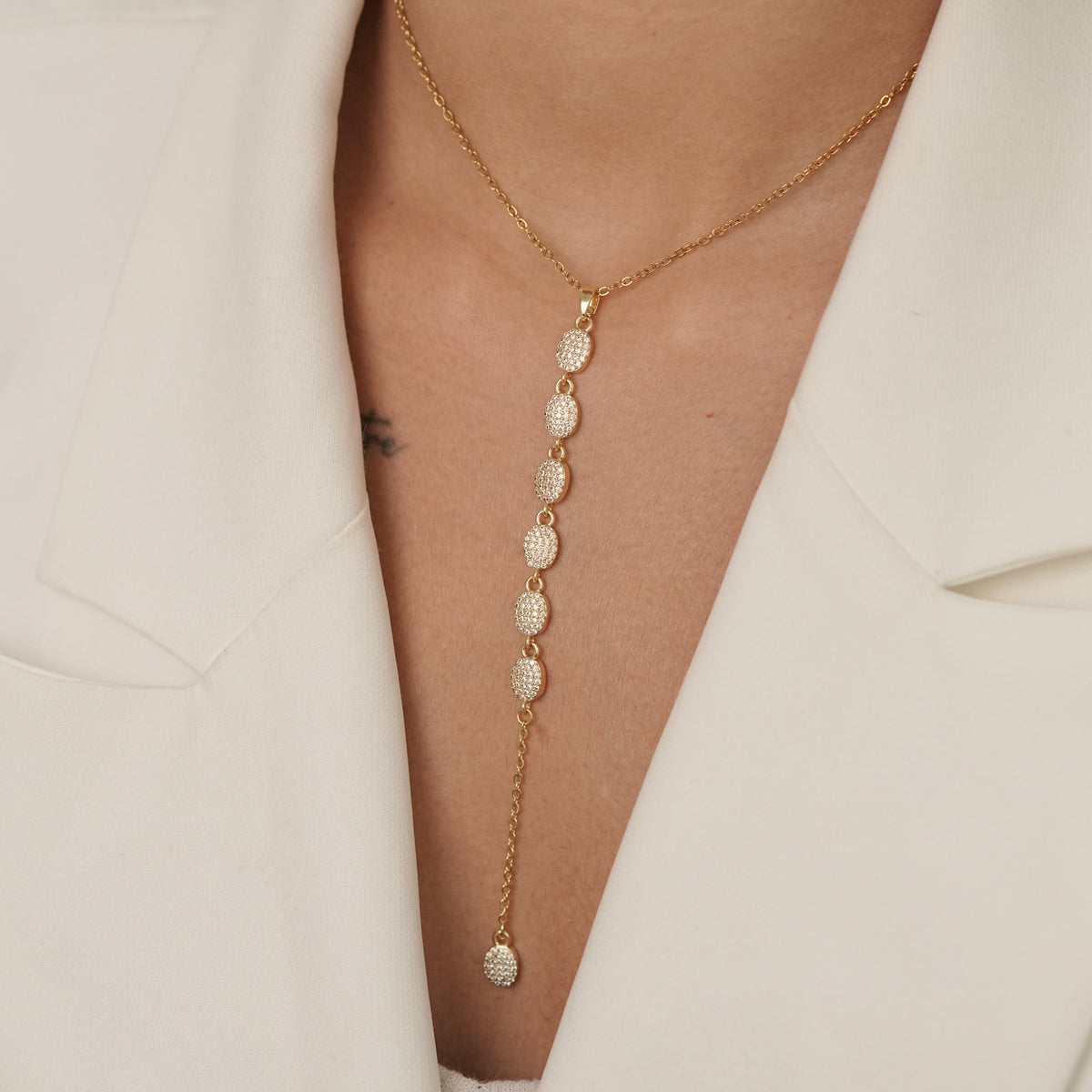 Oval Pave Lariat Necklace
