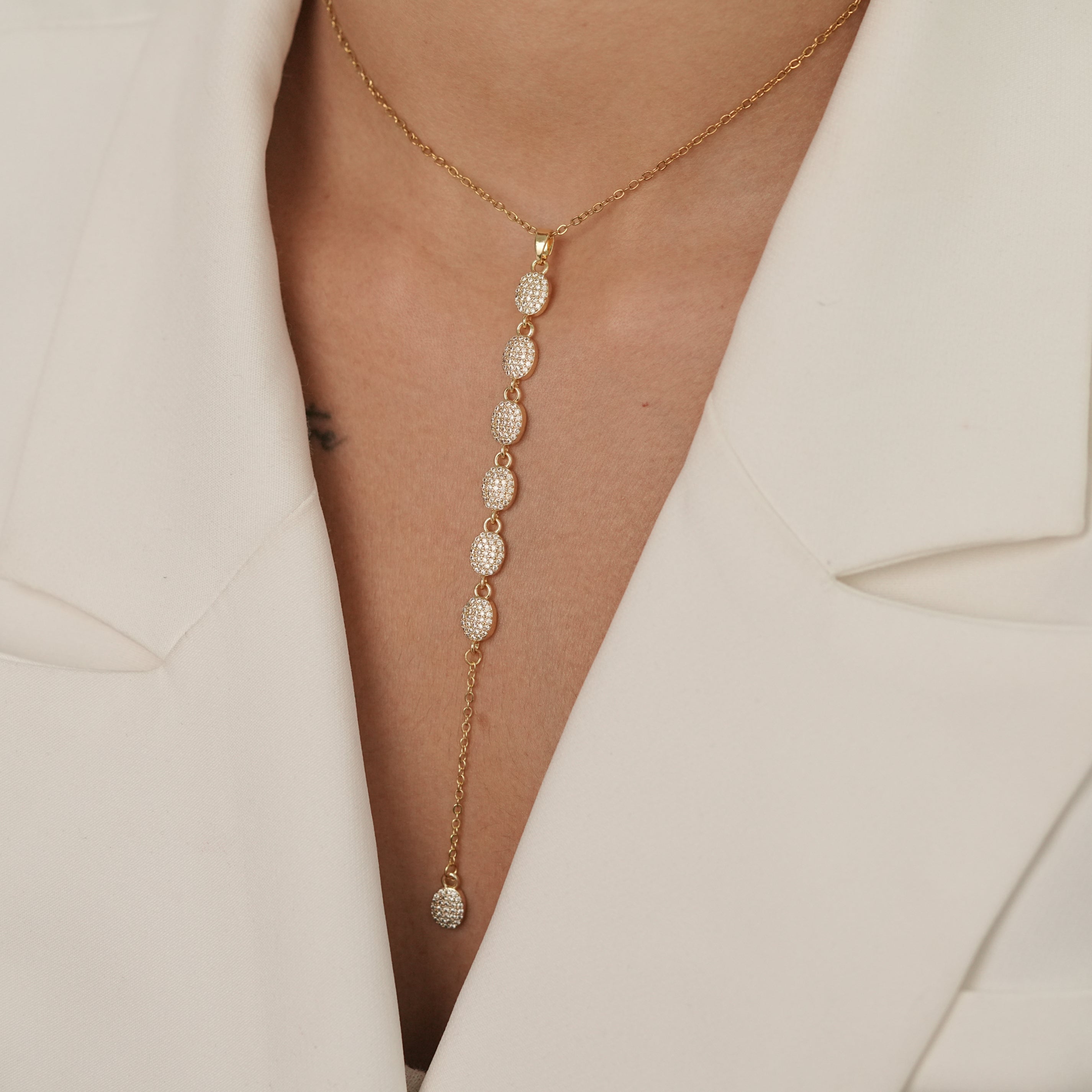 Oval Pave Lariat Necklace
