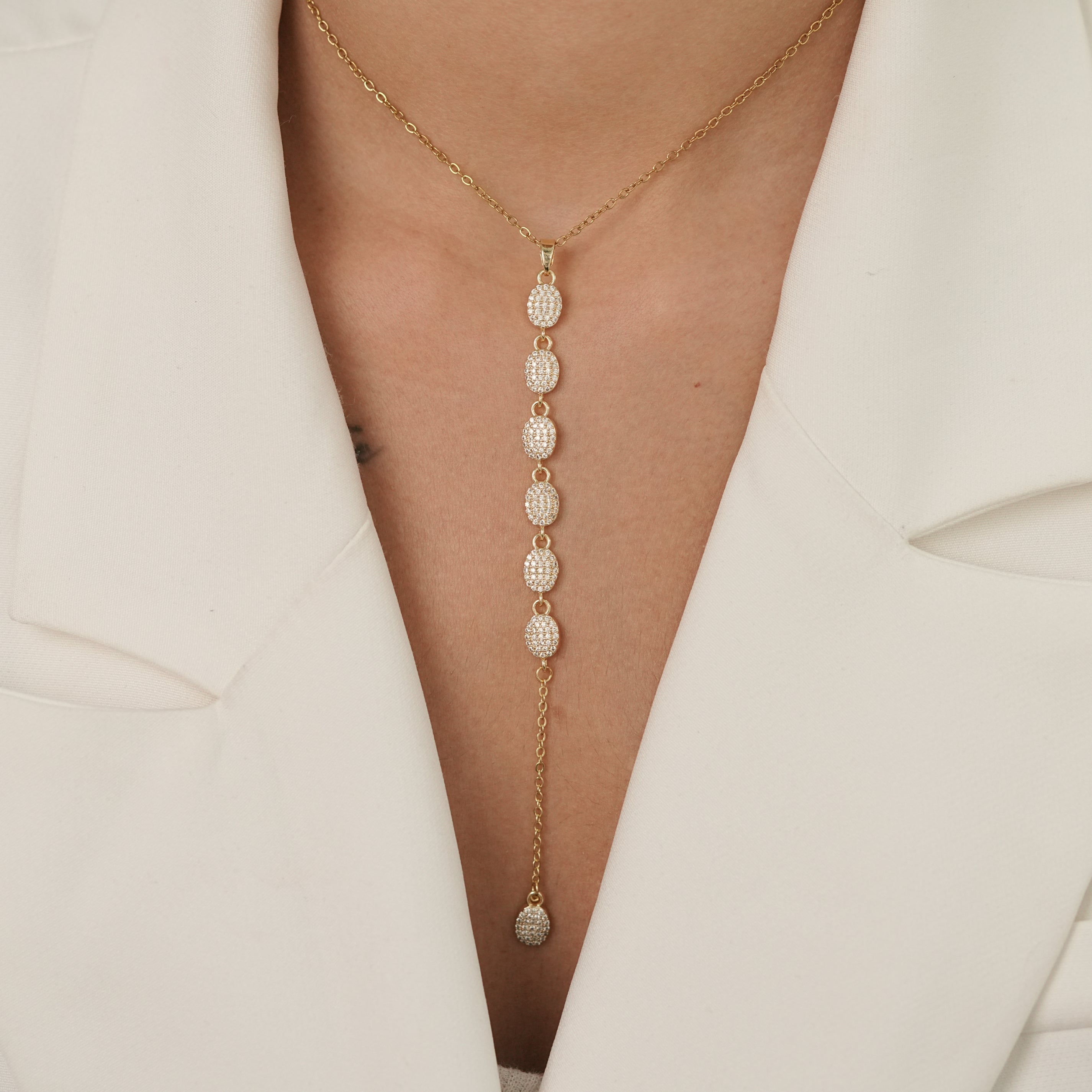 Oval Pave Lariat Necklace