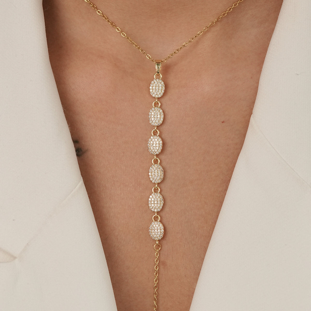 Oval Pave Lariat Necklace