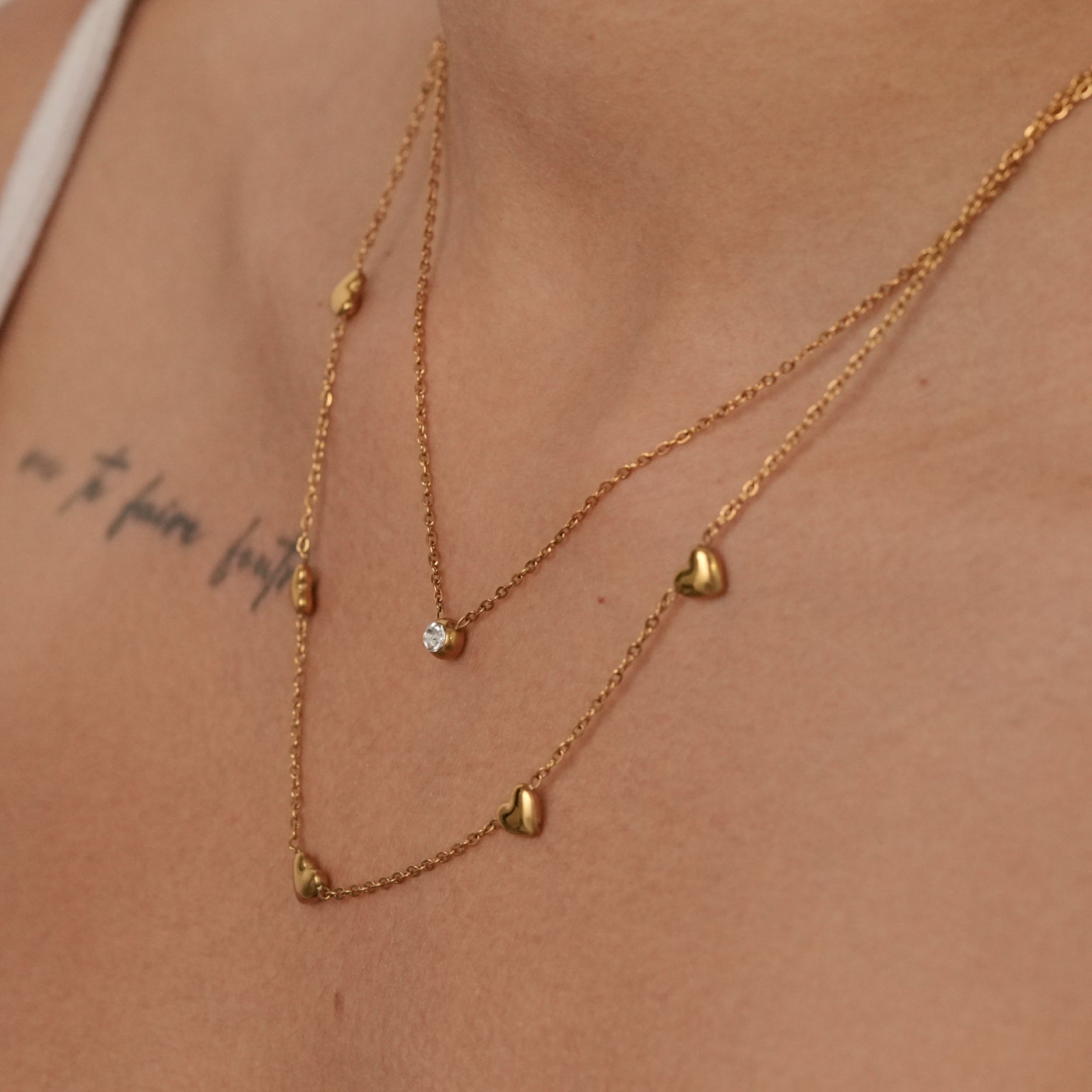 Solitaire Hearty Layered Necklace