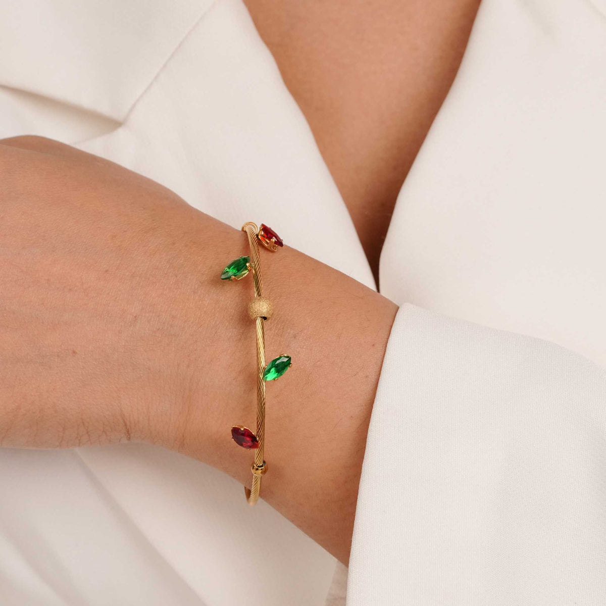 Gemstone Twist Gold Bangle