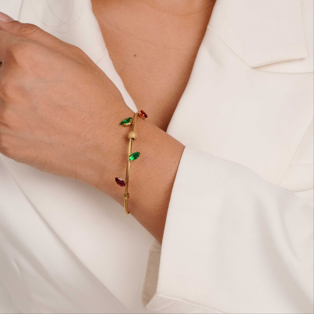 Gemstone Twist Gold Bangle