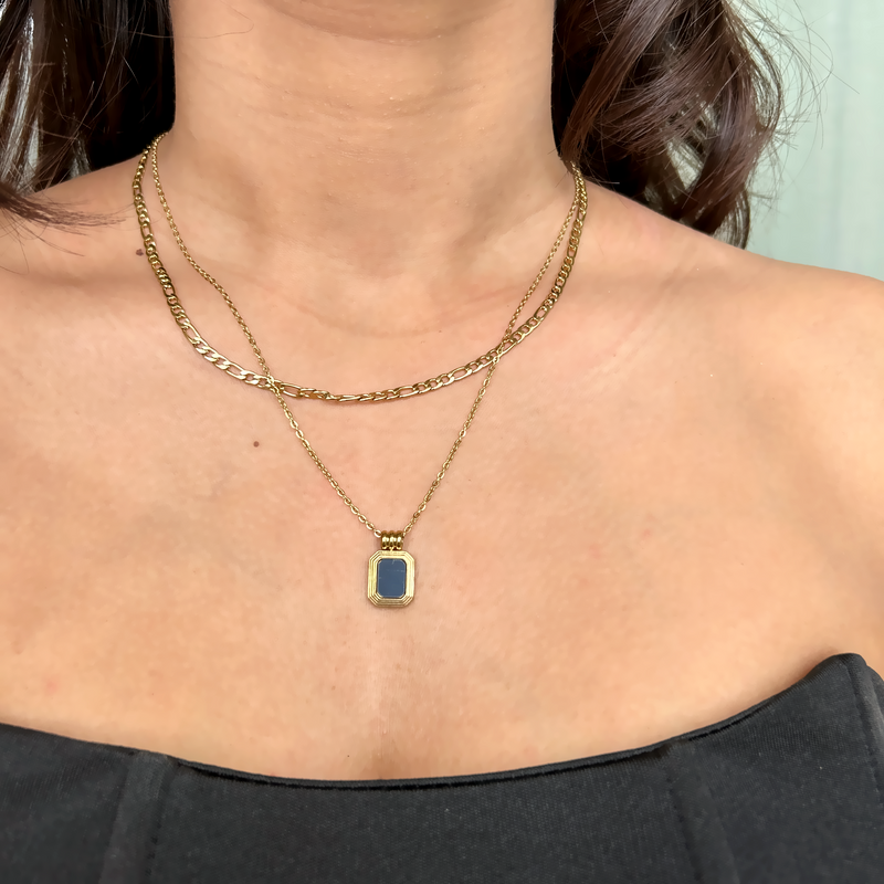 ONYX NECKLACE set OF 2 - 18K GOLD-PLATED