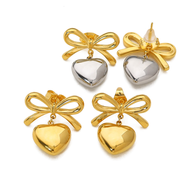 BOW HEART EARRINGS - 18K GOLD PLATED