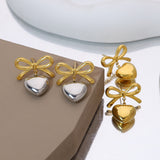 BOW HEART EARRINGS - 18K GOLD PLATED