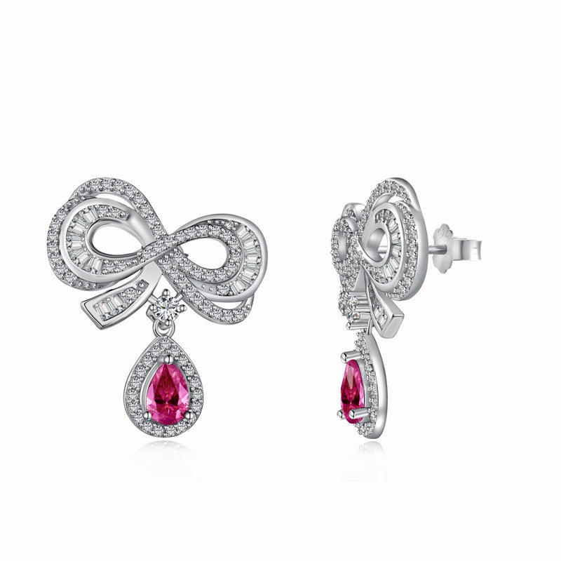 RUBY BOW STUDS - Fine Silver