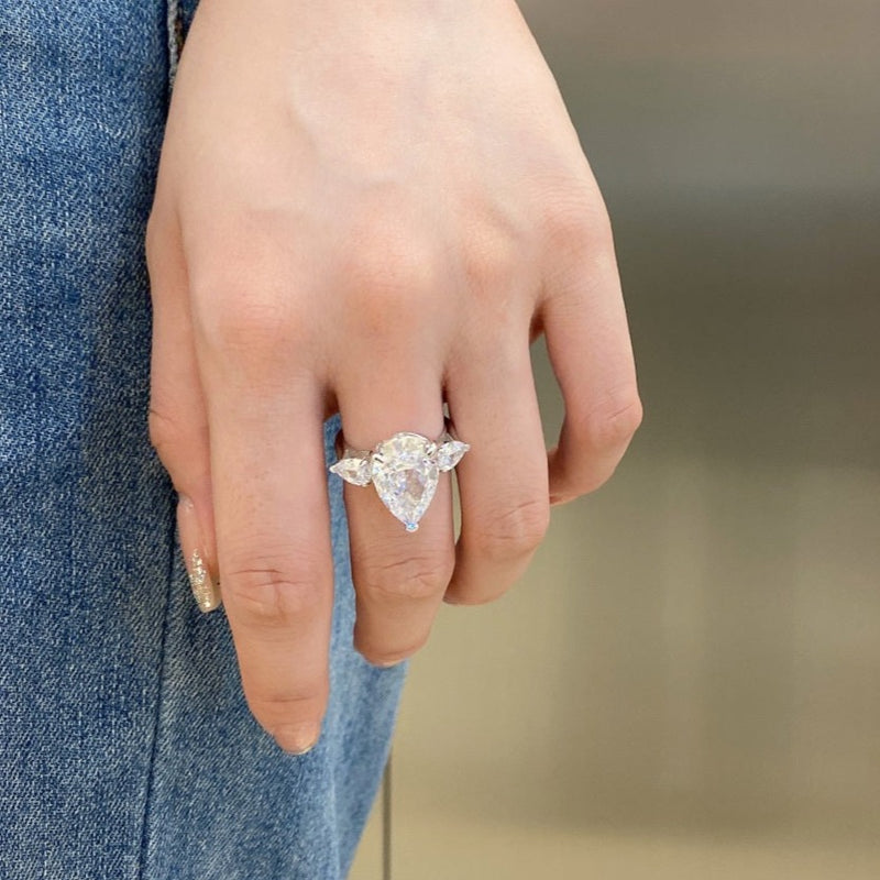 TRIPLE MEGA PEAR RING - Fine Silver