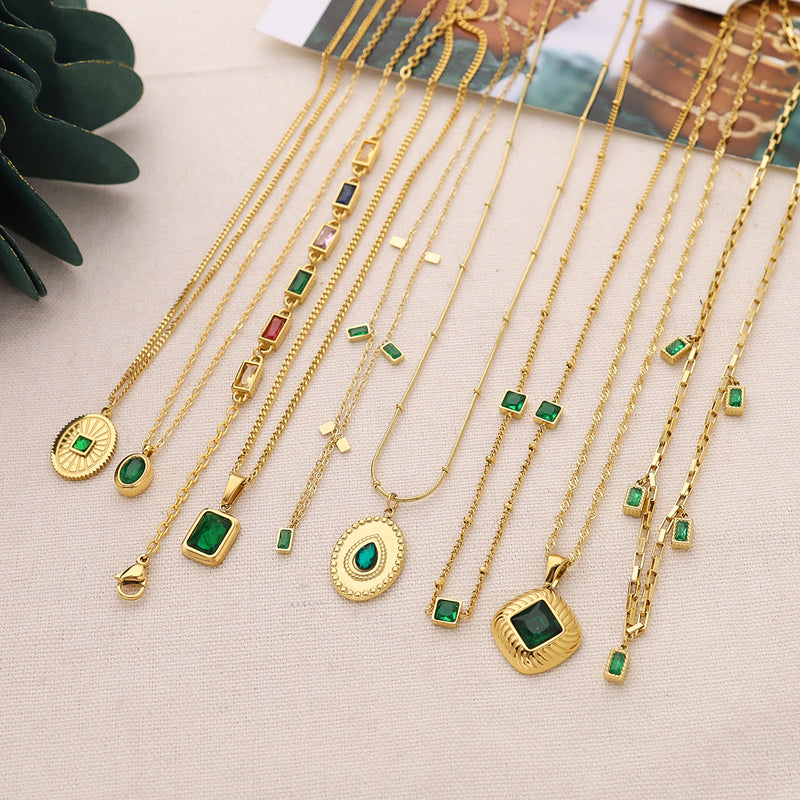 EMERALD-DROP NECKLACE - 18K GOLD-PLATED