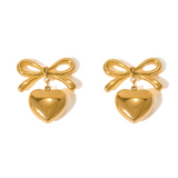 BOW HEART EARRINGS - 18K GOLD PLATED