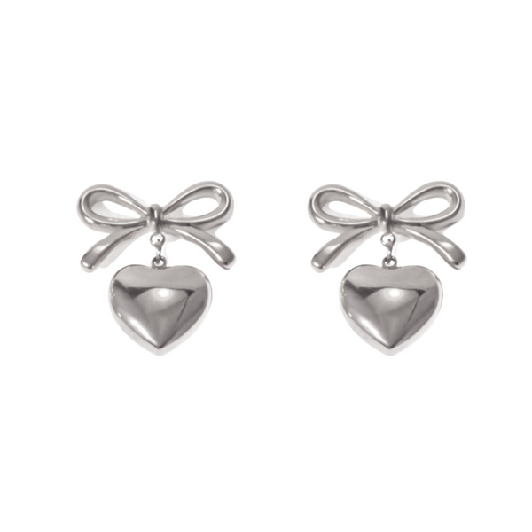 BOW HEART EARRINGS - 18K GOLD PLATED