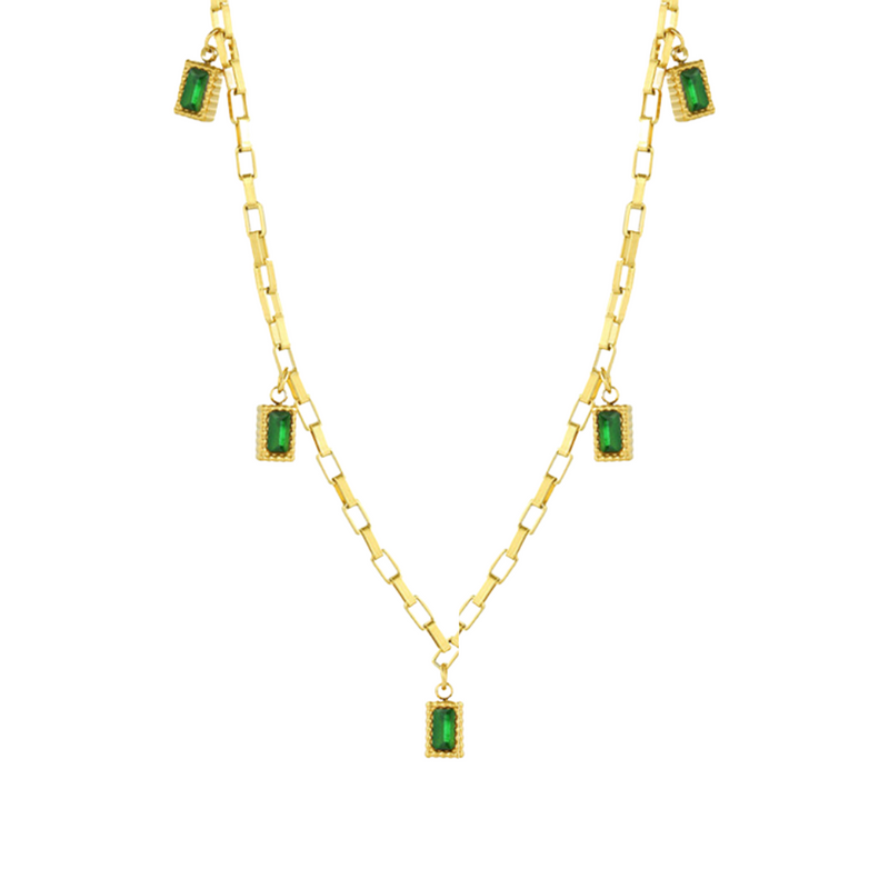 EMERALD-DROP NECKLACE - 18K GOLD-PLATED